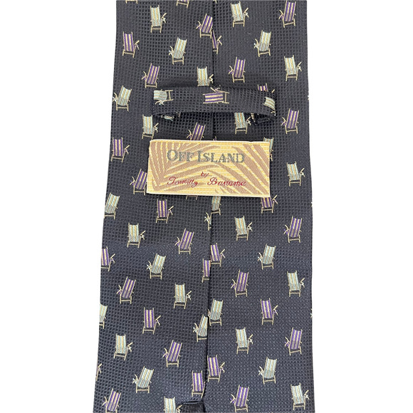 Off Island By Tommy Bahama Mens Tie 100% Silk Blue With Beach Chairs 58L X 4W - Picture 3 of 4